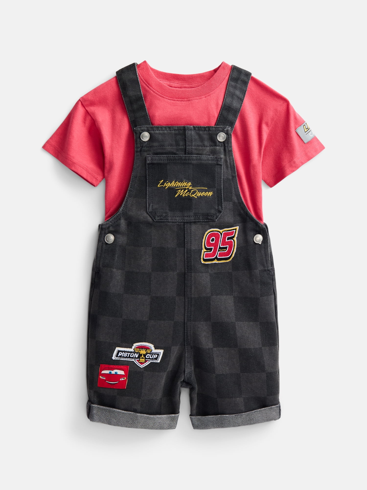 Pixar Cars Toddler Boys T-Shirt and Cotton Shortalls Set, 2 Piece, Sizes 12M-5T