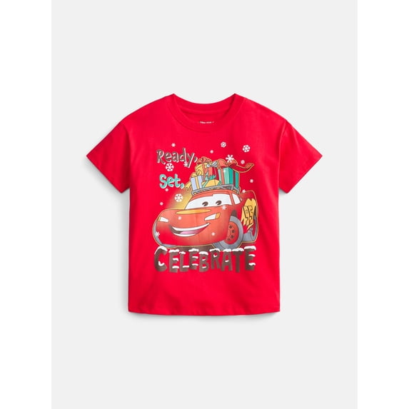 Pixar Cars Toddler Boys Holiday Graphic Crewneck Tee with Short Sleeves, Sizes 12M-5T