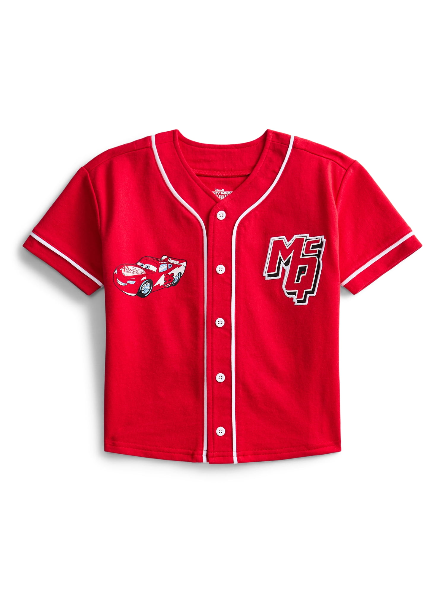 Pixar Cars Toddler Button Down Baseball Jersey with Short Sleeves, Sizes 12M-5T