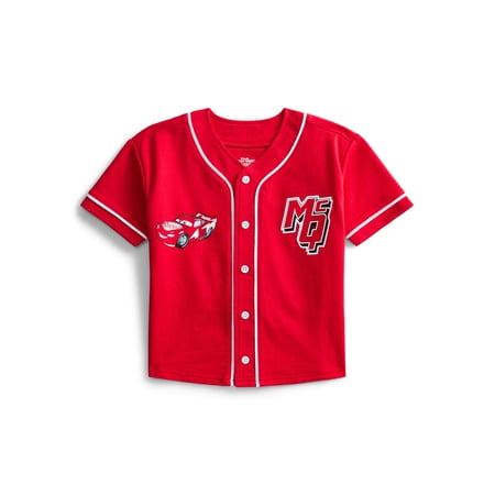 Pixar Cars Toddler Button Down Baseball Jersey with Short Sleeves, Sizes 12M-5T