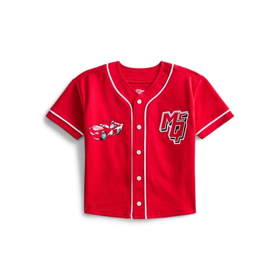 Pixar Cars Toddler Button Down Baseball Jersey with Short Sleeves, Sizes 12M-5T