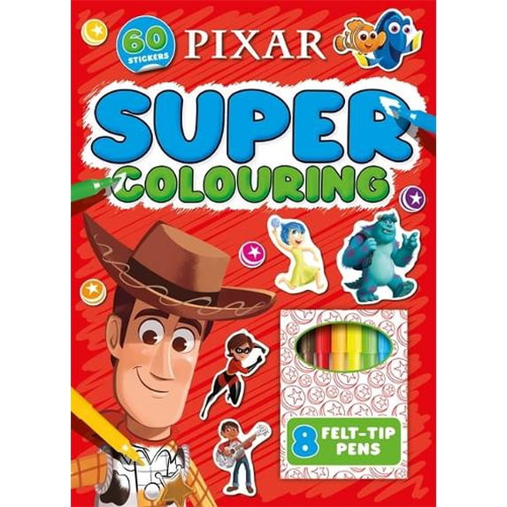 Pixar: Super Colouring (Paperback) Activity kit for kids including 8 felt-tip pens