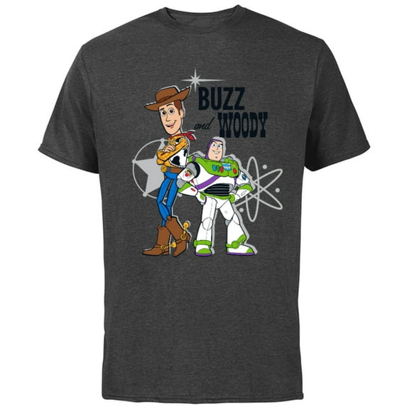 Pixar Toy Story Buzz and Woody T-Shirt - Short Sleeve Cotton T-Shirt for Adults - Customized-Charcoal