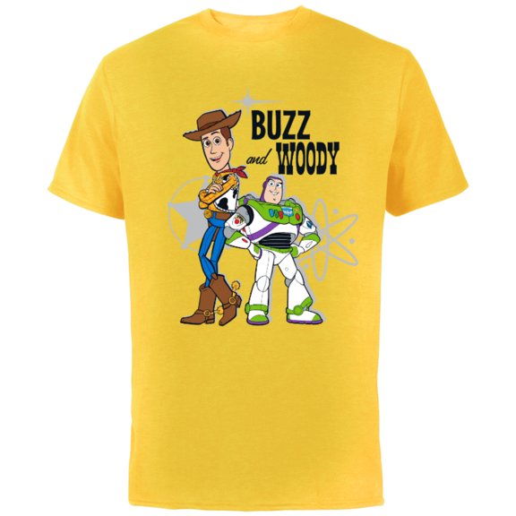 Pixar Toy Story Buzz and Woody T-Shirt - Short Sleeve Cotton T-Shirt for Adults - Customized-Yellow