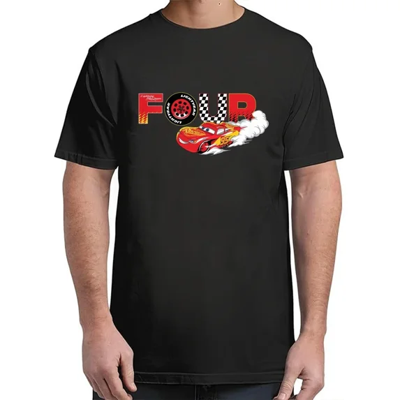 Pixar's Cars Numbers 4 Fourth 4th Birthday Party T-Shirt For Unisex S-4XL