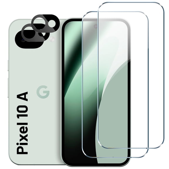 Pixel 10a Tempered Glass Screen Protector + Camera Lens Protector [ 2 + 2 Pack ][Fingerprint Unlock] [Anti-Scratch] [Case Friendly] HD Clear Protective Film for Google Pixel 10a