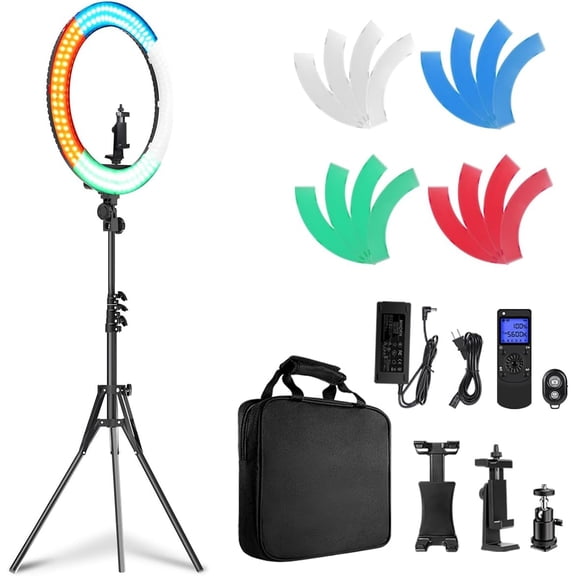 Pixel 19 inch Ring Light Kit Professional Ring Light with Remote Controller and Stand iPad Holder,60W Bi-Color with 4 Color Soft Filters for Live Stream/Makeup/YouTube Video/TikTok/Zoom/Photo