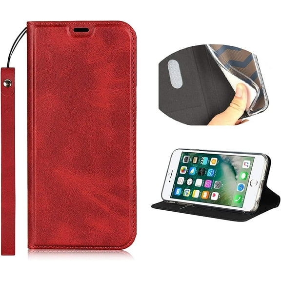 Pixel 3 Case with Wrist Strap, Classic PU Leather Wallet Case Slim Flip Folio with Card Holder,Kickstand Feature Magnet Closure Case Cover for Google Pixel 3,Red