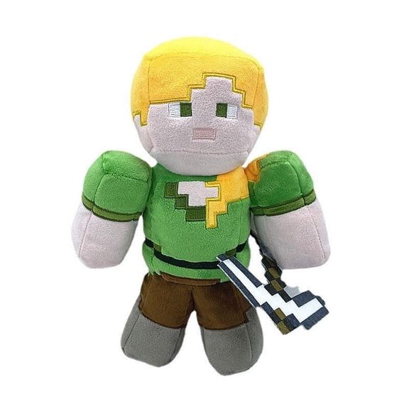 Pixel 30cm Alex Plush Toy with Detachable Pixel Sword - 8-Bit Sandbox Game Character Stuffed Doll - Soft Washable Gamer Desk Decor for Teens & Adults