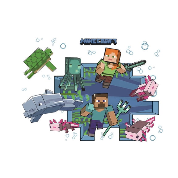 Pixel 3D Broken Wall Aquatic Adventure Decal - 23.6" x 15.7" Removable Underwater Sandbox Mural for Gaming Room, Bedroom & Study - Peel & Stick Vinyl Wall Sticker