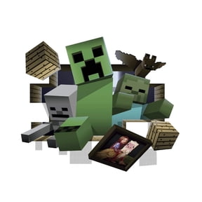 Pixel 3D Broken Wall Block Character Wall Decal - 23.75" x 20.19" Removable Sandbox Game Mural for Gaming Room, Bedroom & Study - Peel & Stick Vinyl Sticker