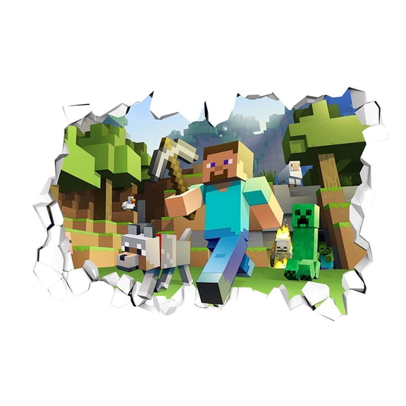 Pixel 3D Broken Wall Block Decal - 23.6" x 15.7" Removable Sandbox Game Mural for Gaming Room, Bedroom & Study - Peel & Stick Vinyl Wall Sticker