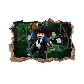 Pixel 3D Broken Wall Jungle Explorer Decal - 27.5" x 19.6" Removable Sandbox Adventure Mural for Gaming Room, Bedroom & Study - Peel & Stick Vinyl Wall Sticker