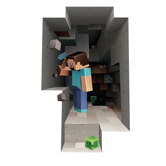 Pixel 3D Broken Wall Miner Cave Decal - 23.6" x 15.7" Removable Sandbox Block Adventure Mural for Gaming Setup, Bedroom & Study - Peel & Stick 8-Bit Vinyl Wall Art Sticker