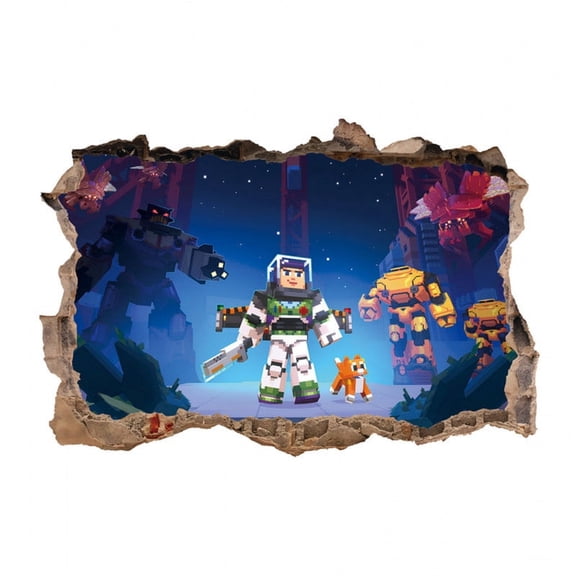 Pixel 3D Broken Wall Space Mecha Decal - 27.5" x 19.6" Removable Sci-Fi Adventure Mural for Gaming Room, Bedroom & Study - Peel & Stick Vinyl Wall Sticker