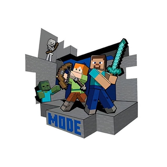 Pixel 3D Game Wall Decal - Sandbox Adventure Characters Breakthrough Wall Sticker, Removable Waterproof Vinyl Wall Art for Gamer Room, Gaming Zone Decor, 15.35 x 15.74 Inch