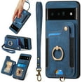 thumbnail image 1 of for Pixel 6 Pro Case,Card Holder Wallet for Google Pixel 6 Pro Case,Ring Stand,RFID-Blocking,Wrist Strap,Camera Protector,Leather Protective  Flip Cover for Pixel 6 Pro (Blue), 1 of 14