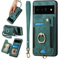 thumbnail image 1 of for Pixel 6 Pro Case,Card Holder Wallet for Google Pixel 6 Pro Case,Ring Stand,RFID-Blocking,Wrist Strap,Camera Protector,Leather Protective Magnetic Flip Cover for Pixel 6 Pro (Green), 1 of 14