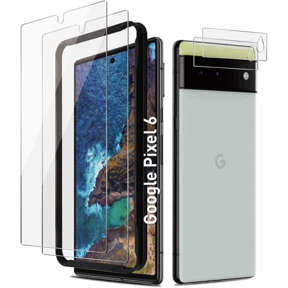 Pixel 6 Screen Protector Tempered Glass with Camera Lens Protector for Google Pixel 6 [Fingerprint Unlock][Anti-Scratch][6.4 Inch][2+ 2 Pack ]