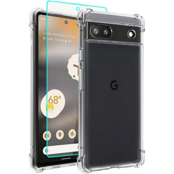 for Pixel 6a Case, Google Pixel 6a Case with Screen Protector, Shockproof Crystal Clear Slim Soft Silicone TPU Protective Phone Cover for Google Pixel 6a,Clear