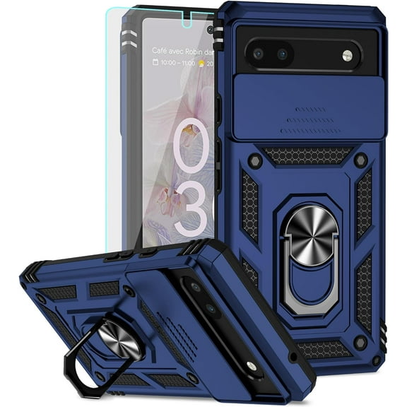 for Pixel 6a Case,Google Pixel 6a Phone Case,with Screen Protectors and Camera Cover,[Military Grade] 16ft.Drop Tested Cover with Magnetic Kickstand Protective Case for Google Pixel 6a, Blue
