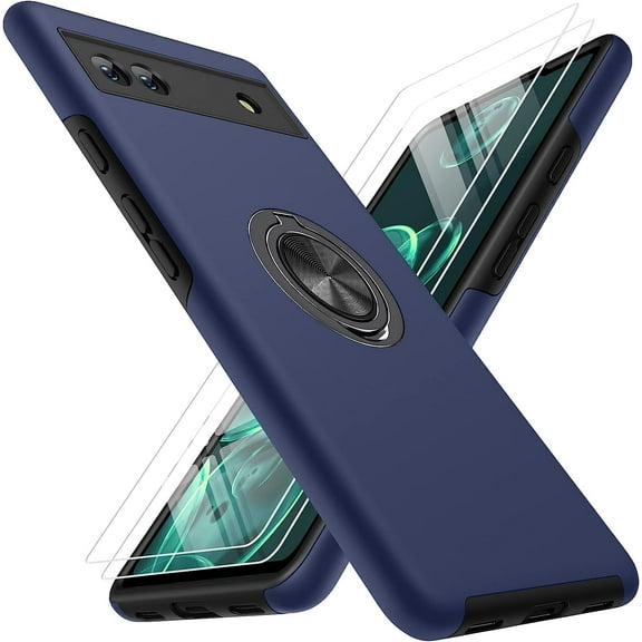 for Pixel 6a Case, Slim Soft Bumper Case for Pixel 6a, with 2 Pack Tempered Glass Screen Protectors for Google Pixel 6a Case, Military-Grade Protection for Google Pixel 6a Phone Case, Blue