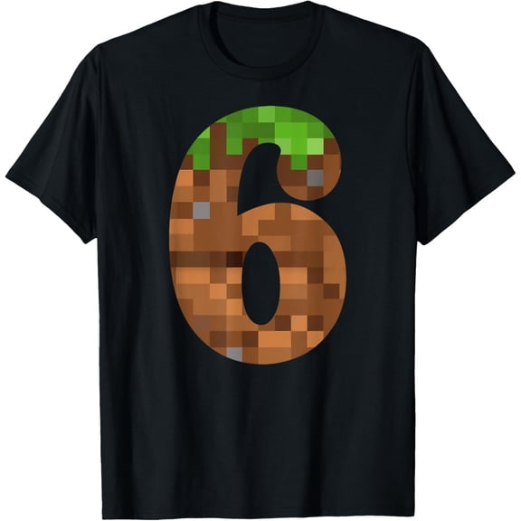 Pixel 6yr Birthday Number Six 6 Year Old 6th Video Gamer T-Shirt