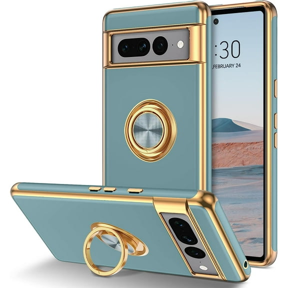 Pixel 7 Pro Case, Google Pixel 7 Pro Case with 360° Ring Holder Kickstand  Car Mount Support Shockproof Anti-Slip Protective Electroplated Case for Google Pixel 7 Pro 6.7'', Gray.