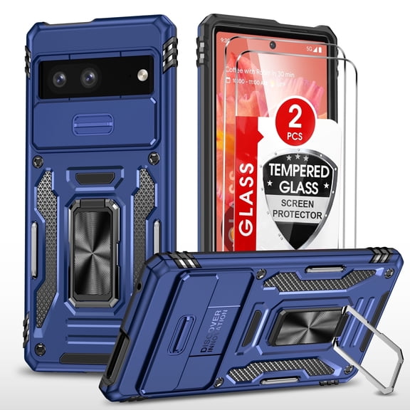 LLeYi For Google Pixel 7 case, Slide Camera Cover with 2 Pack Screen Protector, Blue