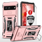 LeYi For Google Pixel 7 case, Slide Camera Cover with 2 Pack Screen Protector, Rose Gold