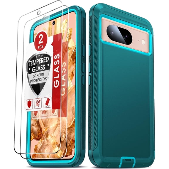for Pixel 8 Case: Google Pixel 8 Case [Not Fit 8 Pro/ 8A] with 2 PCS Screen Protector, Heavy Duty 3 in 1, Military Grade Shockproof Anti-Slip Hard Protection Phone Cover for Pixel 8 (Black)
