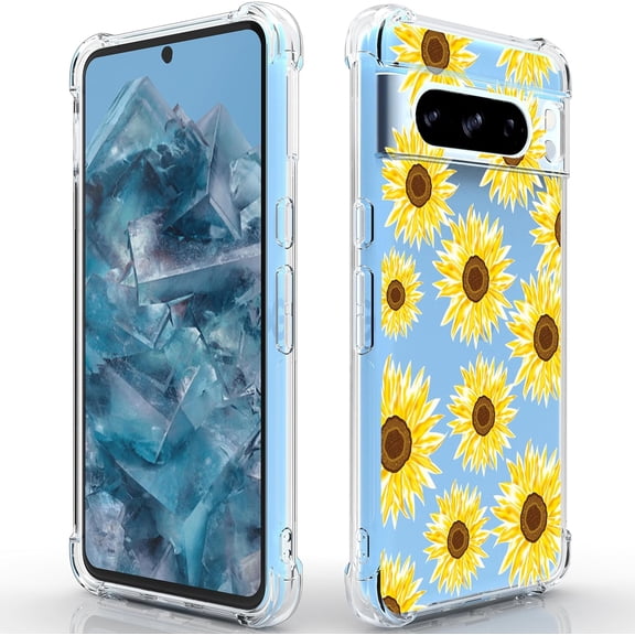 for Pixel 8 Pro Phone Case,Google Pixel 8 Pro Case Women Girls Flower Floral Shock-Absorption Flexible TPU Rubber Phone Cover for Google Pixel 8 Pro(Sun Flower)