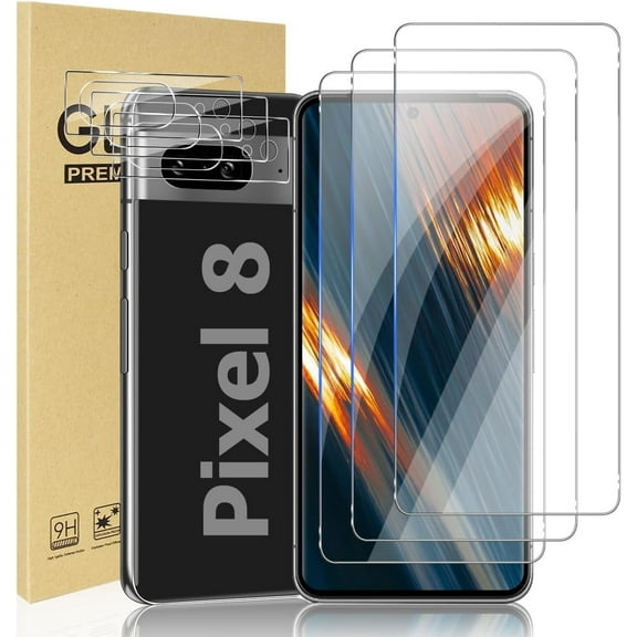 Pixel 8 Tempered Glass Screen Protector + Camera Lens Protector [ 3 + 3 Pack ][Fingerprint Unlock] [Anti-Scratch] [Case Friendly] Clear HD Protective Film for Google Pixel 8 5G