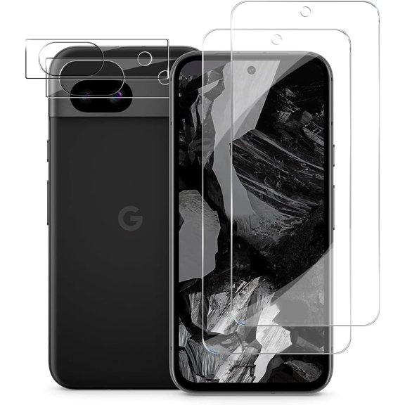 Pixel 8a Tempered Glass Screen Protector + Camera Lens Protector [ 2 + 2 Pack ][Fingerprint Unlock] [Anti-Scratch] [Case Friendly] Clear HD Protective Film for Google Pixel 8a 5G
