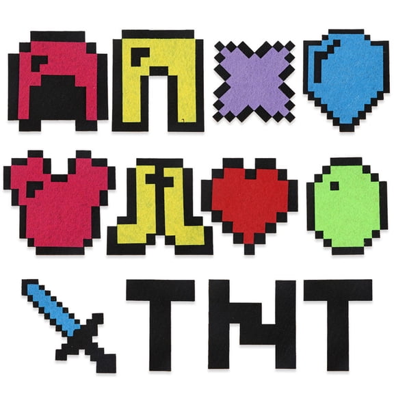 Pixel Adventure World Felt Stickers 3.15 Inch Pixel Game Armor Sword TNT Patches, DIY Removable Wall Door Decals for Video Game Themed Party Gathering Decorations