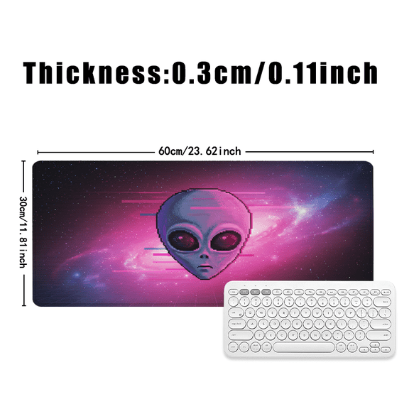 Pixel Alien Galaxy Mouse Pad 31.5 x 11.82 Inches Rubber Desk Accessory for Office Gaming
