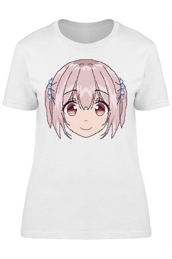 Pixel Anime Girl Face T-Shirt Women -Image by Shutterstock, Female Small