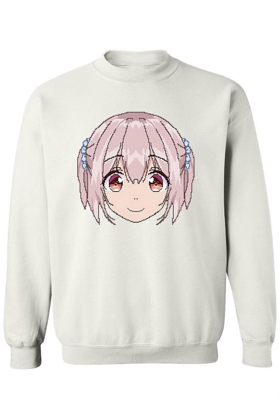 Pixel Art, Anime Girl's Face Sweatshirt Women -Image by Shutterstock, Female Large