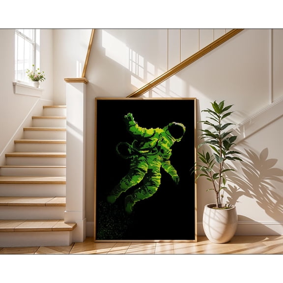 Pixel Art Astronaut, Neon Green Space Poster, Cyberpunk Wall Decor, Floating Cosmonaut Print, Galaxy Art, Gamer Room Wall Decor, Poster Only