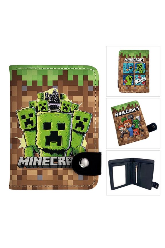 Pixel Art Bifold Wallet ID Window Zip Coin Pocket Snap Closure Card Holder