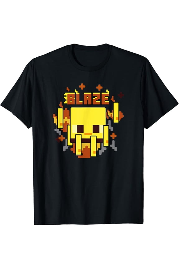Pixel Art Blaze Big Face Fire Poster T-Shirt Vintage Tee -Birthday Gifts