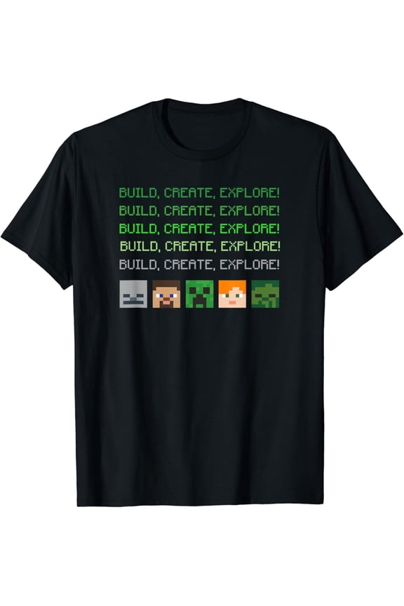 Pixel Art Build Create Explore Big Face Lineup T-Shirt Vintage Tee -Birthday Gifts