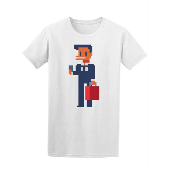 Pixel Art Businessman Briefcase Tee Men's -Image by Shutterstock
