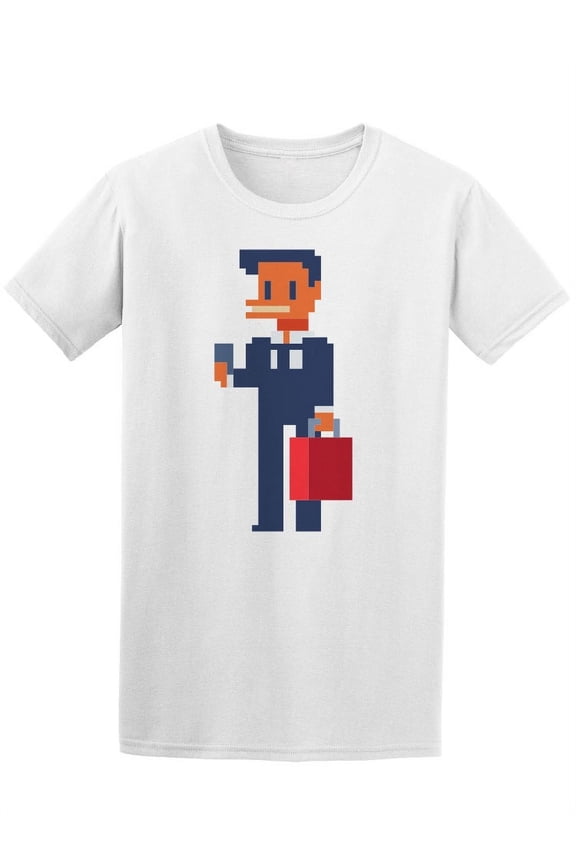 Pixel Art Businessman Briefcase Tee Men's -Image by Shutterstock