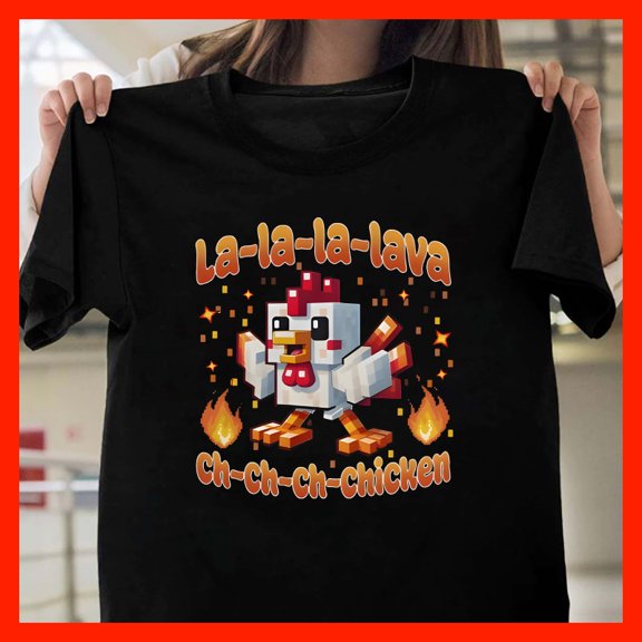 Pixel Art Chicken Lava Fun T-Shirt - Retro Gaming Inspired Novelty Tee T243, for men and women, Extended Sizes Up to 5XL