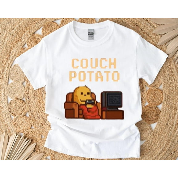 Pixel Art Couch Potato T-Shirt with Funny Gamer Lazy Day Design, for men & women, up to size 5XL