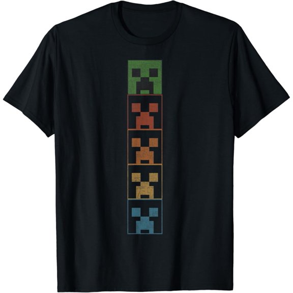 Pixel Art Creeper Big Face Rainbow Stack T-Shirt Vintage Tee -Birthday Gifts