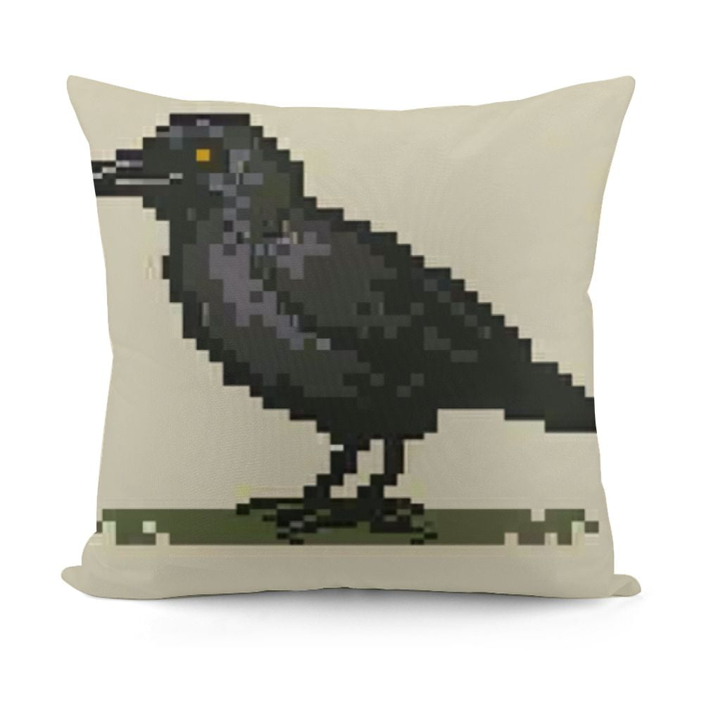 Pixel Art Crow' Canvas Cushion Cover