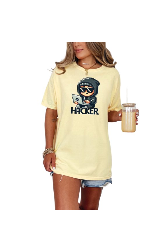 Pixel Art Hacker T-Shirt, Retro Gaming Geek Shirt, Hacker Graphic Tee, Genius Computer Programmer Top, Funny Tech Gift, Gamer Apparel, Butter Comfort Colors T-Shirt, Medium