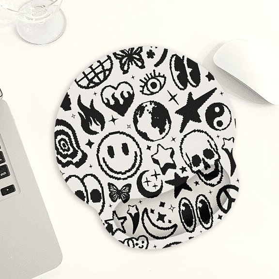 Pixel Art Icon Mouse Pad Wrist Support, Ergonomic Mouse Pad with Wrist Rest, Smooth Surface and Non - Slip PU Base for Pain Relief, Laptop, Office & Home